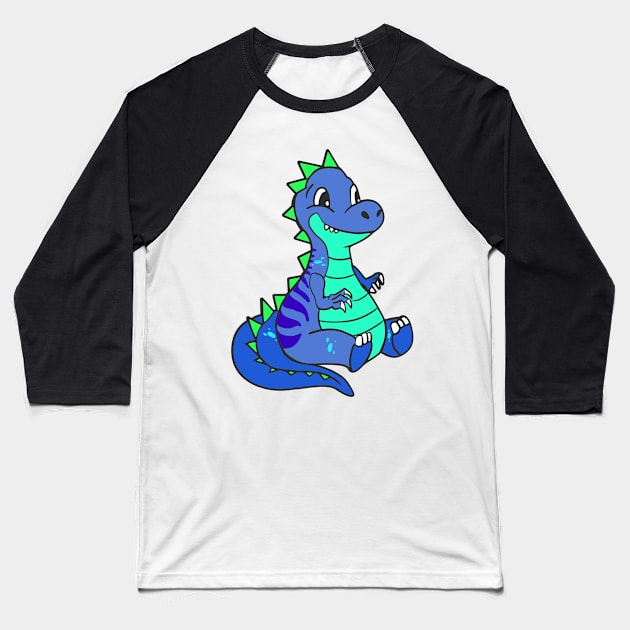 blue dino sits dinosaur kids boys Baseball T-Shirt by HBfunshirts